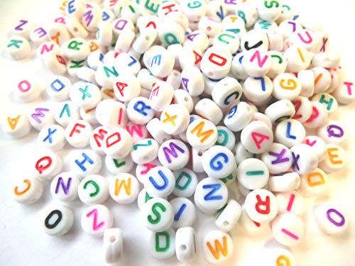 250 Buchstaben A-Z Alphabet Mix Buchstabenperlen weiß mit Schrift Farbmix rund 7mm Acryl Spacer Perlenset zum aüffädeln #3 von beadsvision
