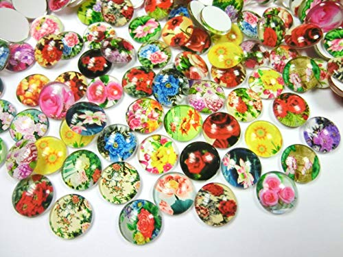 50 Glas Cabochons 12mm Motiv Blume 12x4mm Glascabochons rund flach (Blume #101) von beadsvision