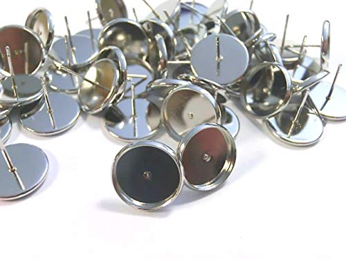 50 Ohrstecker für 12mm Cabochons Farbwahl Ohrringe Fassungen Rohlinge DIY basteln (Antiksilber #S572) von beadsvision