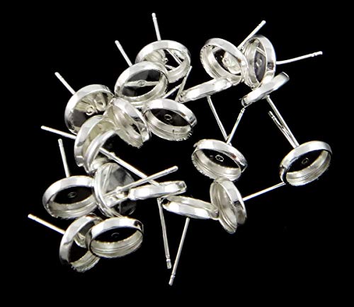 50 Ohrstecker für 8mm Cabochons Farbe Silber Ohrringe Fassungen Rohlinge DIY basteln (Silber #S536) von beadsvision
