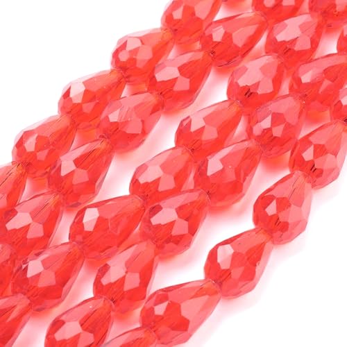 50 facettierte Tropfen 15x12mm Glasperlen Perlen Glas Kristall Glasschliffperlen zum auffädeln (Rot) von beadsvision