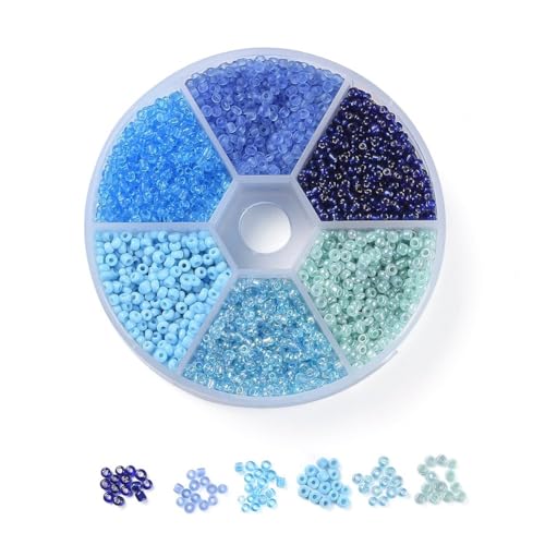 600 Rocailles Perlen 4mm Box Mix bunt Glass Seed Beads rund lose Abstandsperlen Glasperlen Bastelset (Blautöne Blau) von beadsvision
