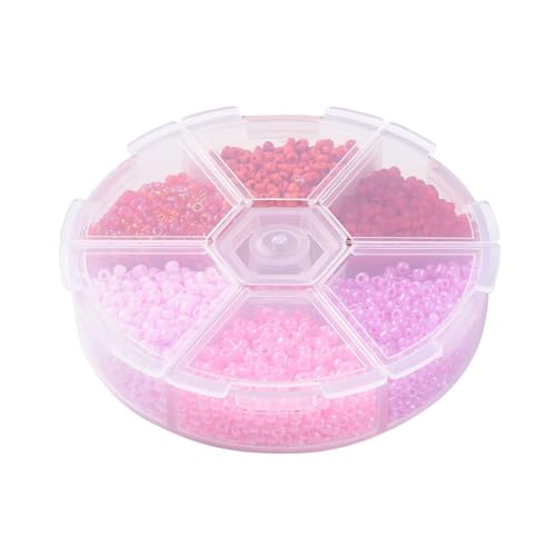 600 Rocailles Perlen 4mm Box Mix bunt Glass Seed Beads rund lose Abstandsperlen Glasperlen Bastelset (Rot Rosa) von beadsvision