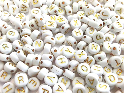 Buchstaben A-Z Alphabet rund 7mm Perlen Buchstabenperlen Perlenset zum auffädeln (500 Perlen weiß gold #11) von beadsvision
