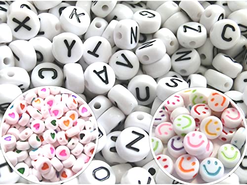 beadsvision Buchstaben A-Z Alphabet rund 7mm Perlen Buchstabenperlen Smiley Herzperlen Perlenset Mix (1000 Perlen A-Z Herz Smiley #30) von beadsvision