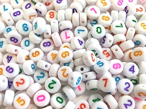 Zahlenperlen rund 7mm Perlen Zahlen Mix weiß bunt (200 Zahlenperlen weiß bunt #25) von beadsvision