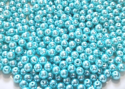 Glasperlen 6mm Glaswachsperlen rund bunt Mix Farbwahl Perlen zum auffädeln Schmuckherstellung (Türkis #12) von beadsvision