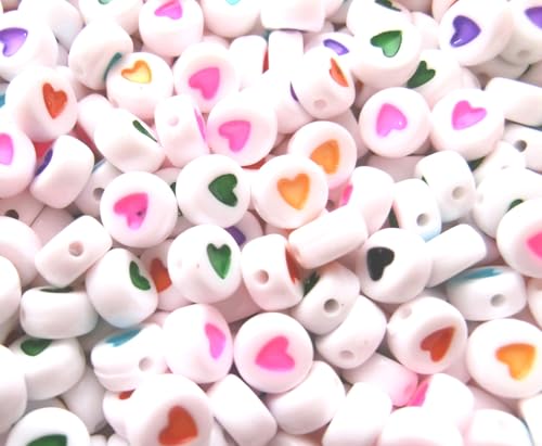 Herzperlen 1000 Perlen Herz rund 7mm Acryl Spacer Bastelperlen Zwischenperlen zum auffädeln Schmuck basteln (Herzperlen Bunt #10) von beadsvision