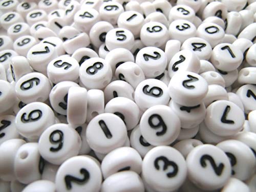 Zahlenperlen Mix 0-9 rund 7mm Perlen Buchstabenperlen (250 Zahlenperlen Mix 0-9#8) von beadsvision