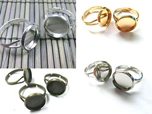 beadsvision 10 Ringrohlinge für 12mm Cabochons Ringe Rohlinge verstellbar Farbe Silber #S522 von beadsvision