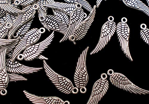 beadsvision 100 FLÜGEL Anhänger Engelsflügel 17x5mm Farbwahl antiksilber silber Schutzengel Charms Metall (antiksilber) von beadsvision