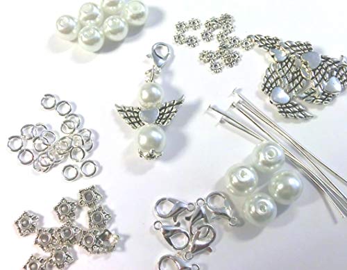 50 Schutzengel weiß Perlen Bastelset Gastgeschenk Hochzeit Engel Taufe Herz Anhänger Schlüsselanhänger S12 von Birsppy
