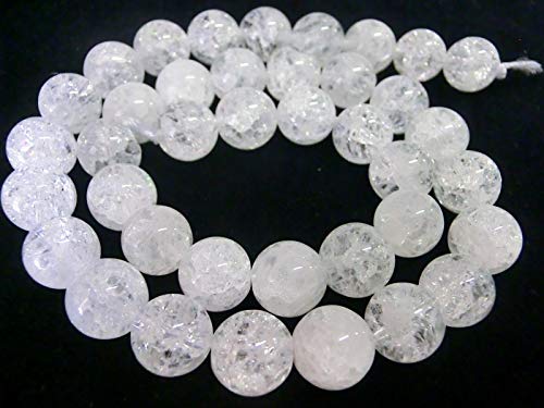 beadsvision Bergkristall ~ 10mm gecrackt Crackle Perlen rund Schmuckperlen Edelstein transparent weiß 1 Strang zur Schmuckherstellung von beadsvision