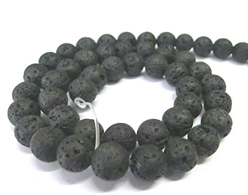 beadsvision Lava Perlen 8mm schwarz rund Lavaperlen Schmuckperlen 1 Strang gewachst (8mm) von beadsvision