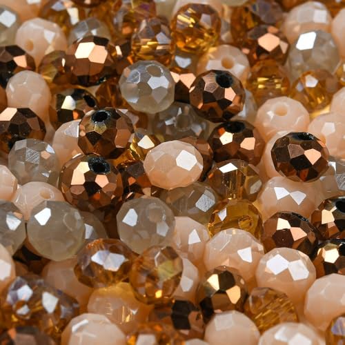 facettierte Glasperlen 200 Kristall Perlen 6mm Mix basteln Rondell DIY rund bunt Bastelperlen basteln DIY (bernstein beige grau Kupfer #15) von beadsvision