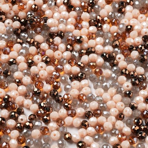 facettierte Glasperlen 400 Kristall Perlen 4mm Mix basteln Rondell DIY rund bunt Bastelperlen basteln DIY (bernstein beige grau Kupfer #7) von beadsvision