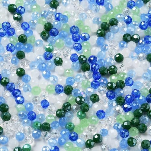 facettierte Glasperlen 400 Kristall Perlen 4mm Mix basteln Rondell DIY rund bunt Bastelperlen basteln DIY (blau grün kristall weiß #5) von beadsvision