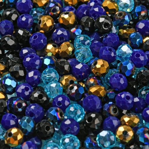 facettierte Glasperlen 400 Kristall Perlen 4mm Mix basteln Rondell DIY rund bunt Bastelperlen basteln DIY (blau schwarz gold #4) von beadsvision
