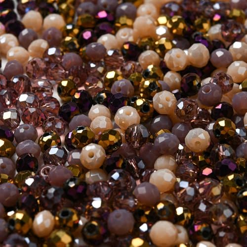 facettierte Glasperlen 400 Kristall Perlen 4mm Mix basteln Rondell DIY rund bunt Bastelperlen basteln DIY (braun beige gold #3) von beadsvision