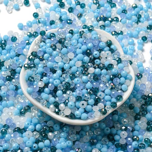 facettierte Glasperlen 400 Kristall Perlen 4mm Mix basteln Rondell DIY rund bunt Bastelperlen basteln DIY (hellblau ... #107) von beadsvision