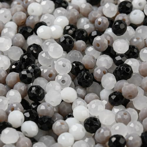 facettierte Glasperlen 400 Kristall Perlen 4mm Mix basteln Rondell DIY rund bunt Bastelperlen basteln DIY (schwarz weiß grau #8) von beadsvision