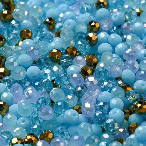 facettierte Glasperlen 400 Kristall Perlen 4mm Mix basteln Rondell DIY rund bunt Bastelperlen basteln DIY (türkis blau gold #1) von beadsvision