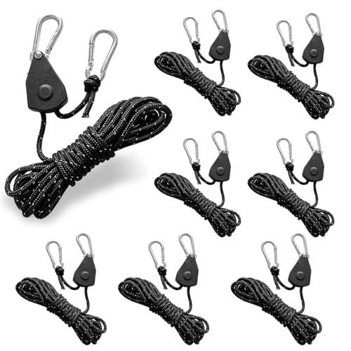 8 Stück Seilspanner, Sonnensegel Spanner 2M, 1/8 Zoll Zeltschnur mit Spanner, Spannseile für Sonnensegel, Einstellbarer Seilratsche, Zeltspanner, Abspannseile Camping(Schwarz) von bechoanigel