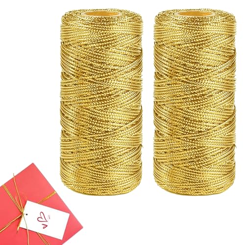 2 Rollen Geschenkband Gold,100M Metallic Kordel DIY Bastelschnur, Schleifenband Gold 1MM Breit, Goldfaden Wird für Geschenkpapierdekorationen, Bastelarbeiten, Hochzeitsdekorationen(Gold) von bechoanigel