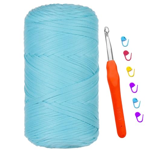 T-shirt Garn, 400G/120M Tshirt Garn zum Häkeln, Textilgarn mit 9,0 mm Häkelnadel, Dickes Darn für Taschen Häkeln, Körbe, Teppiche, Kunsthandwerk (Jade) von bechoanigel