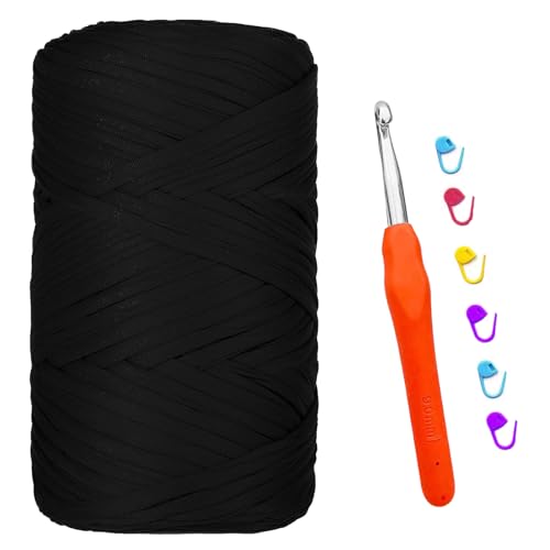 T-shirt Garn, 400G/120M Tshirt Garn zum Häkeln, Textilgarn mit 9,0 mm Häkelnadel, Dickes Darn für Taschen Häkeln, Körbe, Teppiche, Kunsthandwerk (Schwarz) T-shirt Garn, 400G/120M Tshirt Garn zum Häkeln, Textilgarn mit 9,0 mm Häkelnadel, Dickes Darn für Taschen Häkeln, Körbe, Teppiche, Kunsthandwerk (Schwarz) von bechoanigel