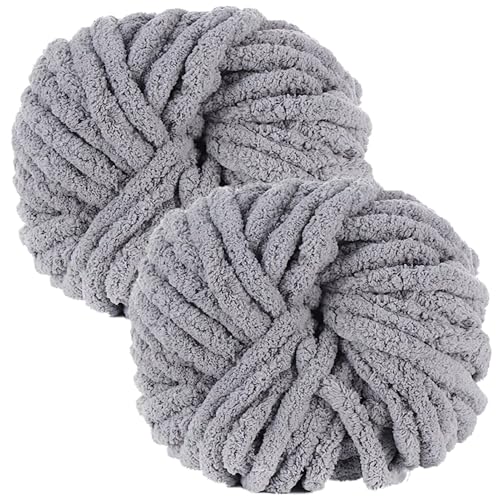 bechoanigel 2 Stück Dicke Wolle Garn 500g, Armstricken Wolle Dickes Garn, XXL Weiches Chunky Wolle, Super Weich Chenille Wolle zum Häkeln für Decken, Schals, Mützen, Haustier Nest (Grau) von bechoanigel