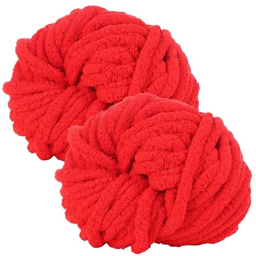 bechoanigel 2 Stück Dicke Wolle Garn 500g, Armstricken Wolle Dickes Garn, XXL Weiches Chunky Wolle, Super Weich Chenille Wolle zum Häkeln für Decken, Schals, Mützen, Haustier Nest (Rot) von bechoanigel