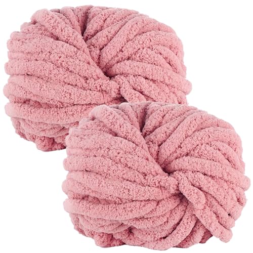 bechoanigel 2 Stück Dicke Wolle Garn 500g, Armstricken Wolle Dickes Garn, XXL Weiches Chunky Wolle, Super Weich Chenille Wolle zum Häkeln für Decken, Schals, Mützen, Haustier Nest (Rosa) von bechoanigel