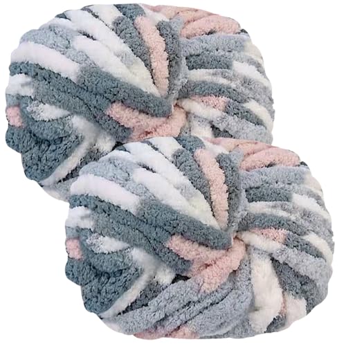 bechoanigel 2 Stück Dicke Wolle Garn 500g, Armstricken Wolle Dickes Garn, XXL Weiches Chunky Wolle, Super Weich Chenille Wolle zum Häkeln für Decken, Schals, Mützen, Haustier Nest (Kätzchen) von bechoanigel