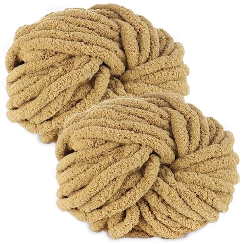 bechoanigel 2 Stück Dicke Wolle Garn 500g, Armstricken Wolle Dickes Garn, XXL Weiches Chunky Wolle, Super Weich Chenille Wolle zum Häkeln für Decken, Schals, Mützen, Haustier Nest (Khaki) von bechoanigel