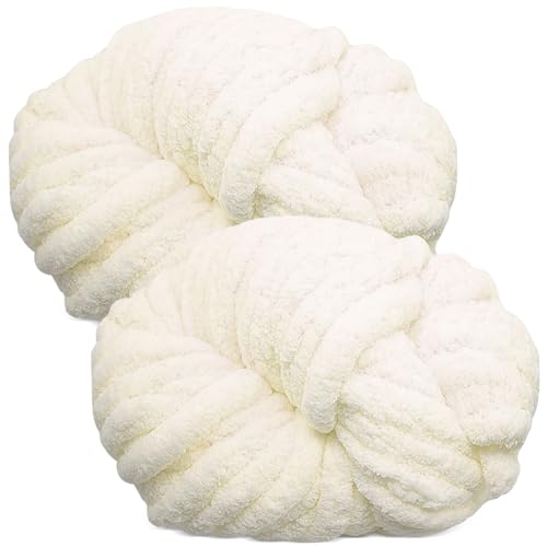Bechoanigel 2 Stück Dicke Wolle Garn 500g, Armstricken Dickes Garn, XXL Weiches Chunky Wolle, Super Weich Chenille zum Häkeln für Decken, Schals, Mützen, Haustier Nest (Milchig Weiß) von bechoanigel