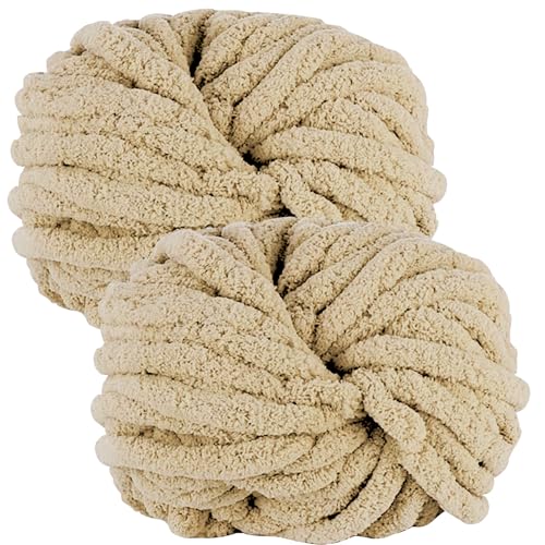 bechoanigel 2 Stück Dicke Wolle Garn 500g, Armstricken Wolle Dickes Garn, XXL Weiches Chunky Wolle, Super Weich Chenille Wolle zum Häkeln für Decken, Schals, Mützen, Haustier Nest (Milchtee) von bechoanigel
