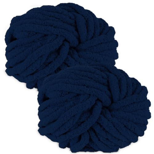 bechoanigel 2 Stück Dicke Wolle Garn 500g, Armstricken Wolle Dickes Garn, XXL Weiches Chunky Wolle, Super Weich Chenille Wolle zum Häkeln für Decken, Schals, Mützen, Haustier Nest (Nachtblau) von bechoanigel