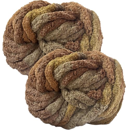 bechoanigel 2 Stück Dicke Wolle Garn 500g, Armstricken Wolle Dickes Garn, XXL Weiches Chunky Wolle, Super Weich Chenille Wolle zum Häkeln für Decken, Schals, Mützen, Haustier Nest (Pudding) von bechoanigel