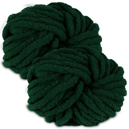 bechoanigel 2 Stück Dicke Wolle Garn 500g, Armstricken Wolle Dickes Garn, XXL Weiches Chunky Wolle, Super Weich Chenille Wolle zum Häkeln für Decken, Schals, Mützen, Haustier Nest (Tannengrün) von bechoanigel
