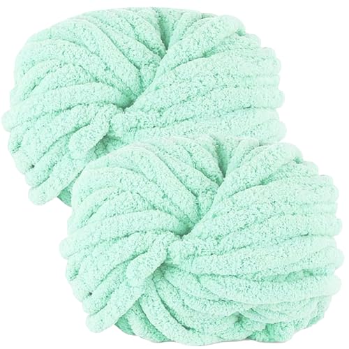 bechoanigel 2 Stück Dicke Wolle Garn 500g, Armstricken Wolle Dickes Garn, XXL Weiches Chunky Wolle, Super Weich Chenille Wolle zum Häkeln für Decken, Schals, Mützen, Haustier Nest (Hellgrün) von bechoanigel