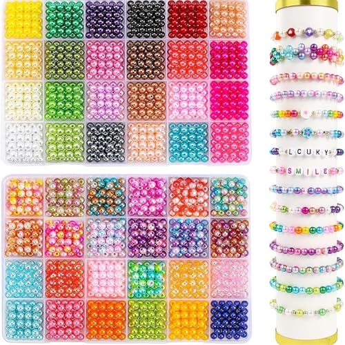 beejune 2400 Stück Bunte Runde Perlen 6mm für Armbänder, Bracelets, Halskette, Schmuckherstellung, Handwerk aus Kunststoff in verschiedenen Farben von beejune