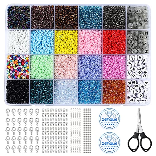 behave® Glas Perlen Set in 20 Farben mit Buchstabenperlen - DIY Glasperlen Armbänder & Ketten selber machen - 312 Buchstaben Perlen zum Auffädeln - Hochwertiges Beads Perlenset (12000er Pack (3mm)) von behave