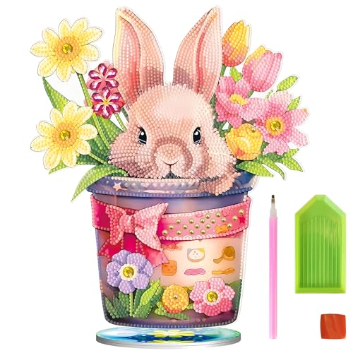 Behone Ostern Diamond Painting 5D Kit für Kinder - DIY Diamant Malerei Osterhase - Kunst Handwerk Geschenk für Wand Dekoration 29.5cm von behone