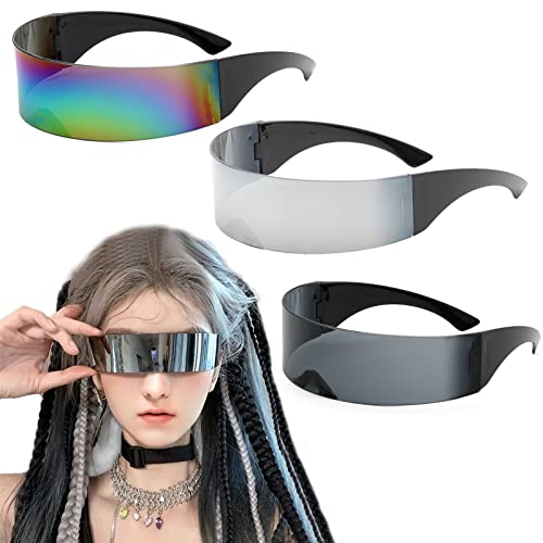 behone Schnelle Brille 3 Stück Farbiger+Silber+Schwarz Futuristische Sonnenbrille Futuristische Partybrille Ideal für Partys, Wind- und Schneeschutz Futuristische Brille behone Schnelle Brille 3 Stück Farbiger+Silber+Schwarz Futuristische Sonnenbrille Futuristische Partybrille Ideal für Partys, Wind- und Schneeschutz Futuristische Brille von behone