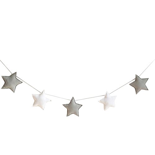 Beiguoxia Wimpelkette mit Sternen, Party-Hängeornamente und Kinderzimmerdekoration, 5 Stück, Grau/Weiß von beiguoxia