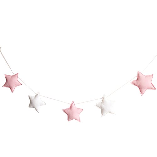 Beiguoxia Wimpelkette mit Sternen, Party-Hängeornamente und Kinderzimmerdekoration, 5 Stück, Rosa/Weiß von beiguoxia