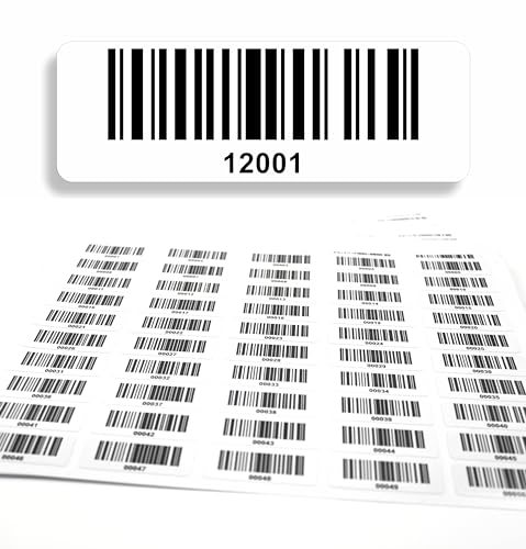 Barcodeetiketten 12001-13000 fortlaufend 5-stellig DGUV Prüfung Barcode Etiketten 1.000 Stck Strichcode Elektrotechnik Code128 selbstklebend 50x17mm (12001-13000) von beihaasnatuerlich