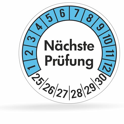 beihaasnatuerlich® 100 Prüfplaketten 30mmØ "Nächste Prüfung" 2024-2029, selbstklebend, Prüfaufkleber, E-Check Prüfetikett, Plakette, TÜV-Plakette (30 mm Ø, Blau 100) von beihaasnatuerlich