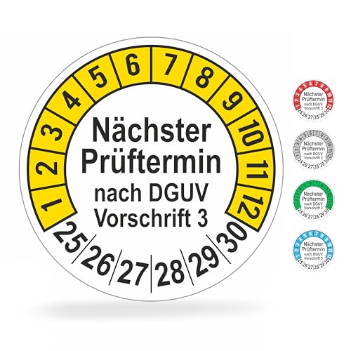beihaasnatuerlich® 1120 Stck Prüfplaketten "Nächster Prüftermin", 20 mm Ø, Prüfetiketten nach DGUV V3, 2025-2030, Prüfaufkleber, E-Check Prüfetikett, Plakette für Elektrogeräte (Gelb, 10 Bogen) von beihaasnatuerlich